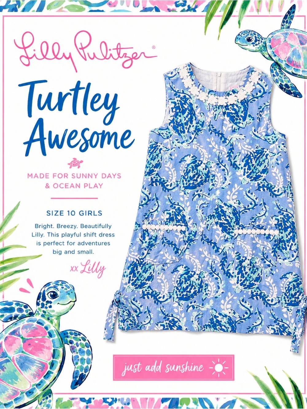 Lilly Pulitzer Blue & White Turtley Print Shift Dress